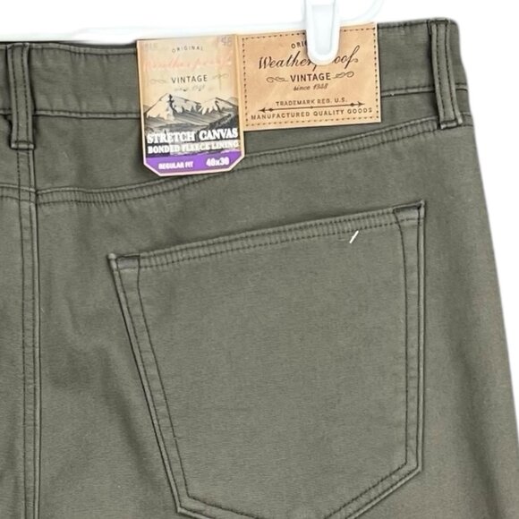 NWT Weatherproof Vintage Men Bonded Fleece Lined Green Canvas Pant 40x30 Regular - Picture 15 of 16